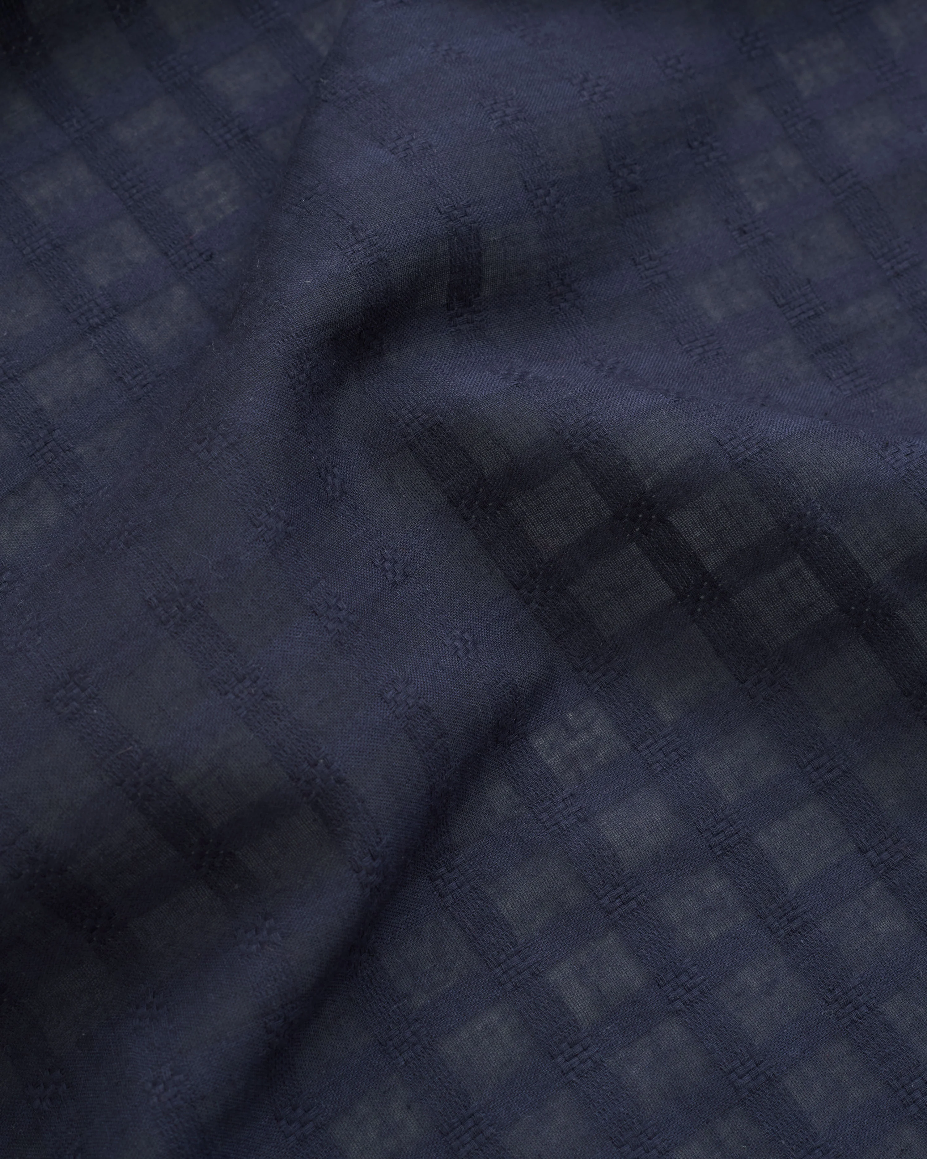 Navy Grid Check Dobby Cotton