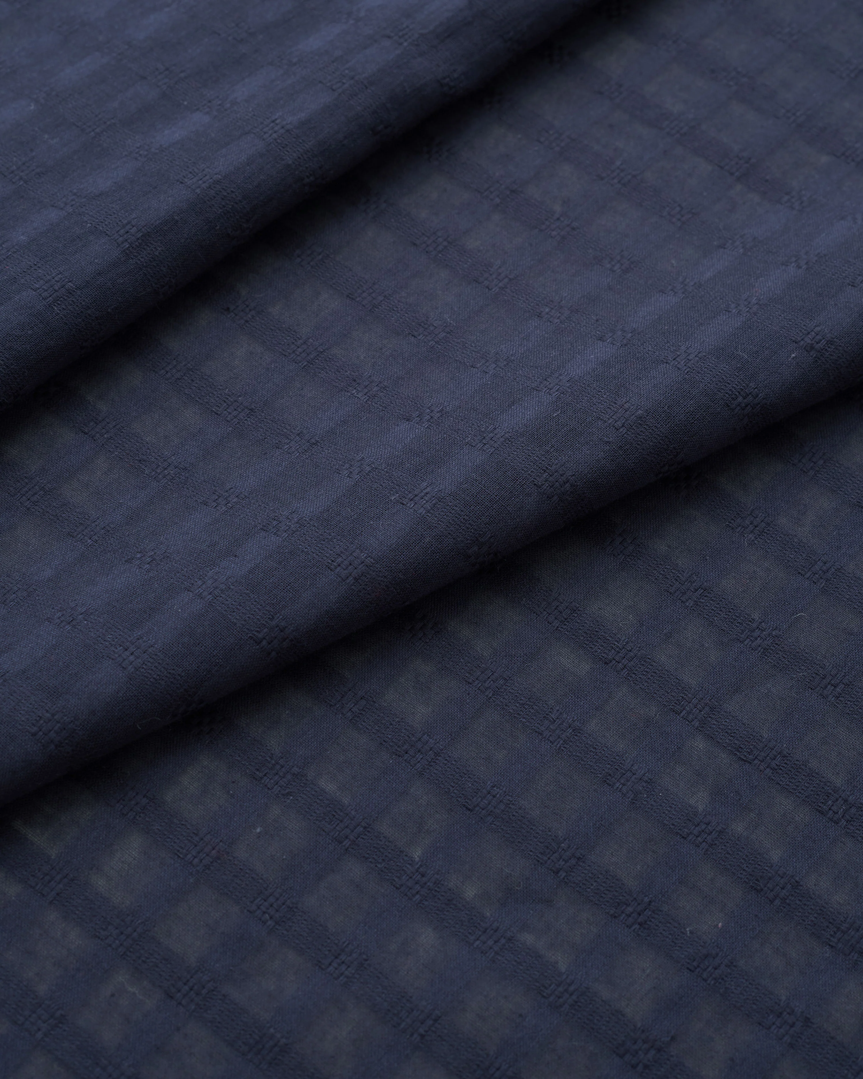 Navy Grid Check Dobby Cotton - Image 2