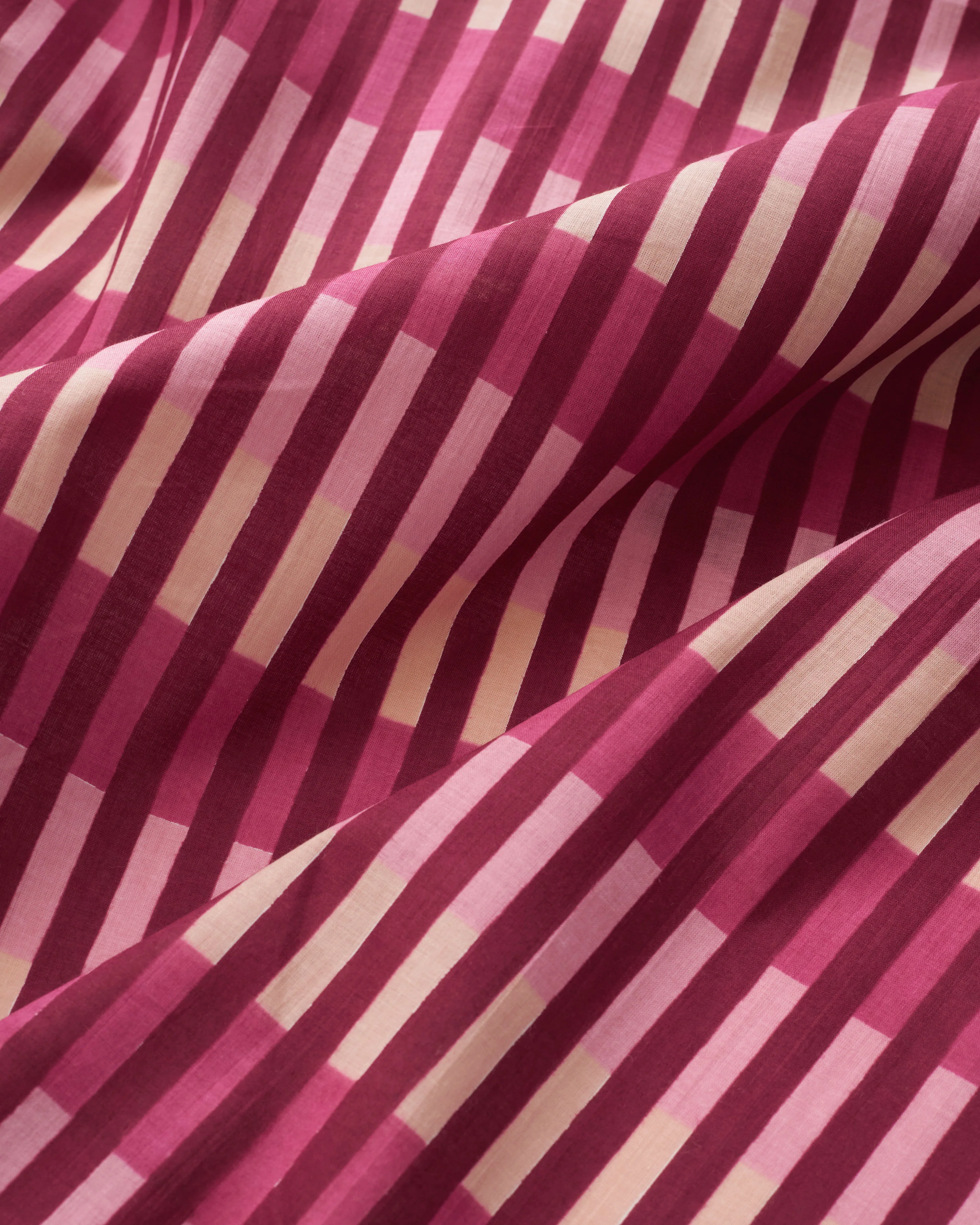 Raspberry Multi Stripe Block Print Cotton