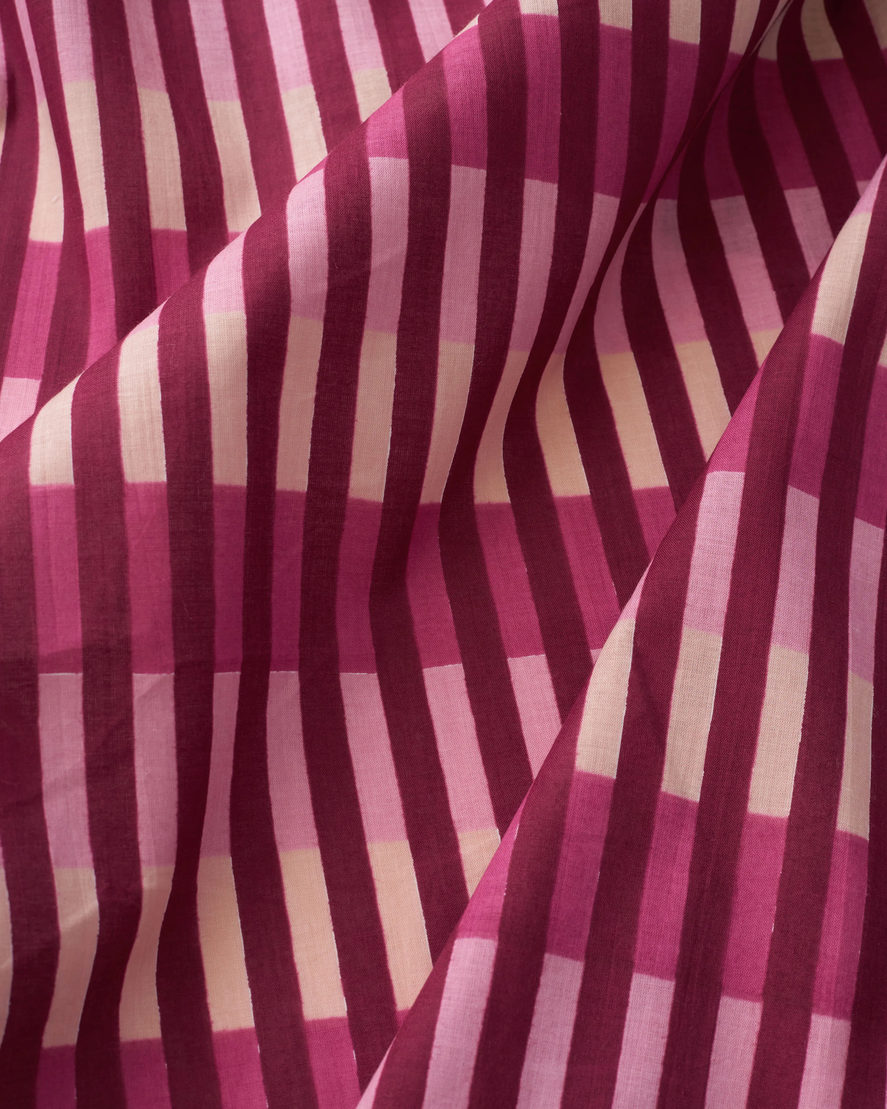 Raspberry Multi Stripe Block Print Cotton - Image 2